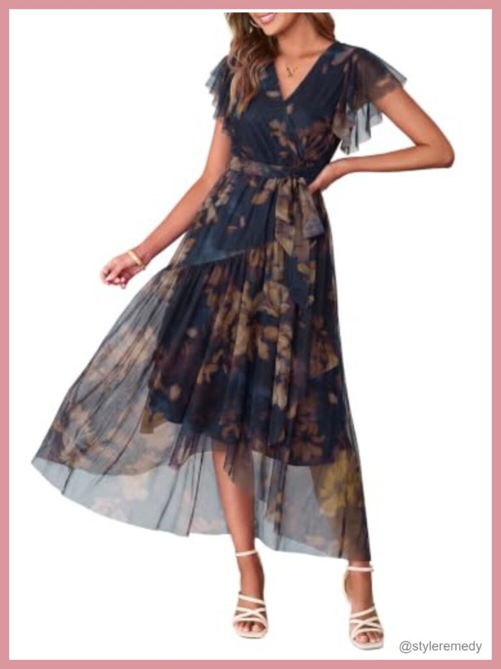 Simplee Womens Floral Flowy Maxi Dress Belted Boho Beach Wedding Guest